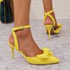 Fashion Bowtie Decor High Heels Sandals for Women Fashion Comfort Yellow Pointed Toe Sandals 2025 Summer Ankle Buckle Thin Heels Shoes