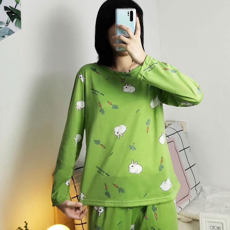 Niedliches Cartoon Damen Pyjama-Set: Rundhalsausschnitt, lange Ärmel, lange Hose – Bequem, vielseitig, perfekt für zu Hause oder draußen im Herbst und Winter