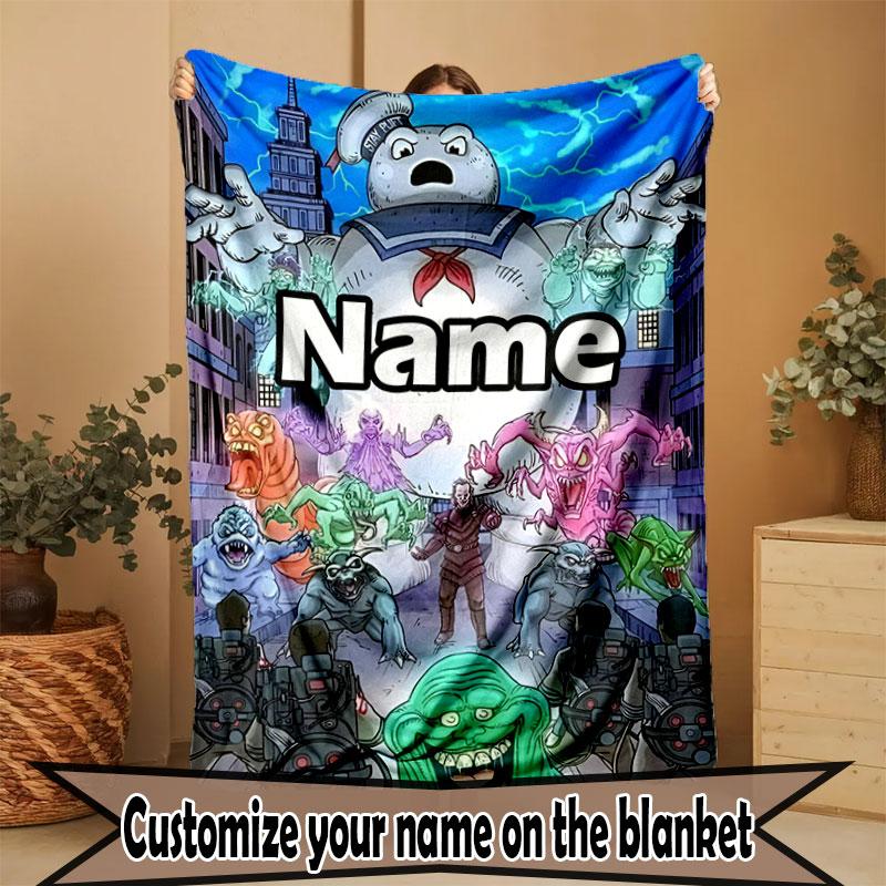 Custom Name Personalized Ghostbusters Print Blanket, Home Decor, Bedroom, Sofa, Camping, Couch, Gifts for Birthday Christmas