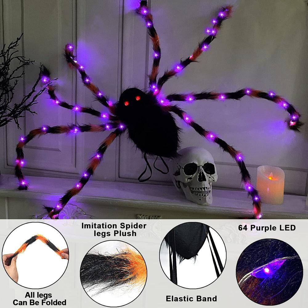Scary Halloween Spider 2 In 1 LED Halloween Spider Costume for Cosplay, Plush Spider Backpack Costume With Purple Light