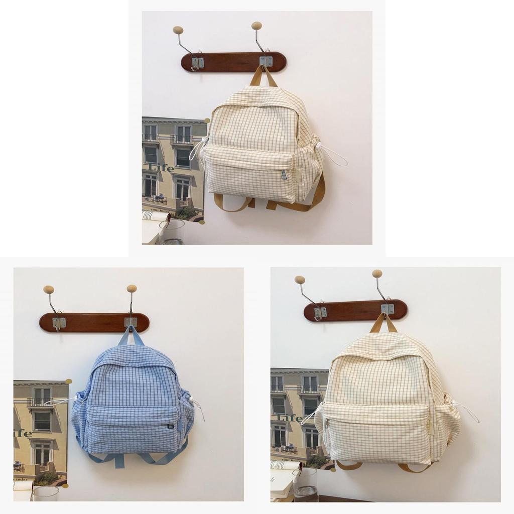 Schoolgirl Nylon Plaid Backpack With Fabric And Curved Shoulder Straps For High School Students