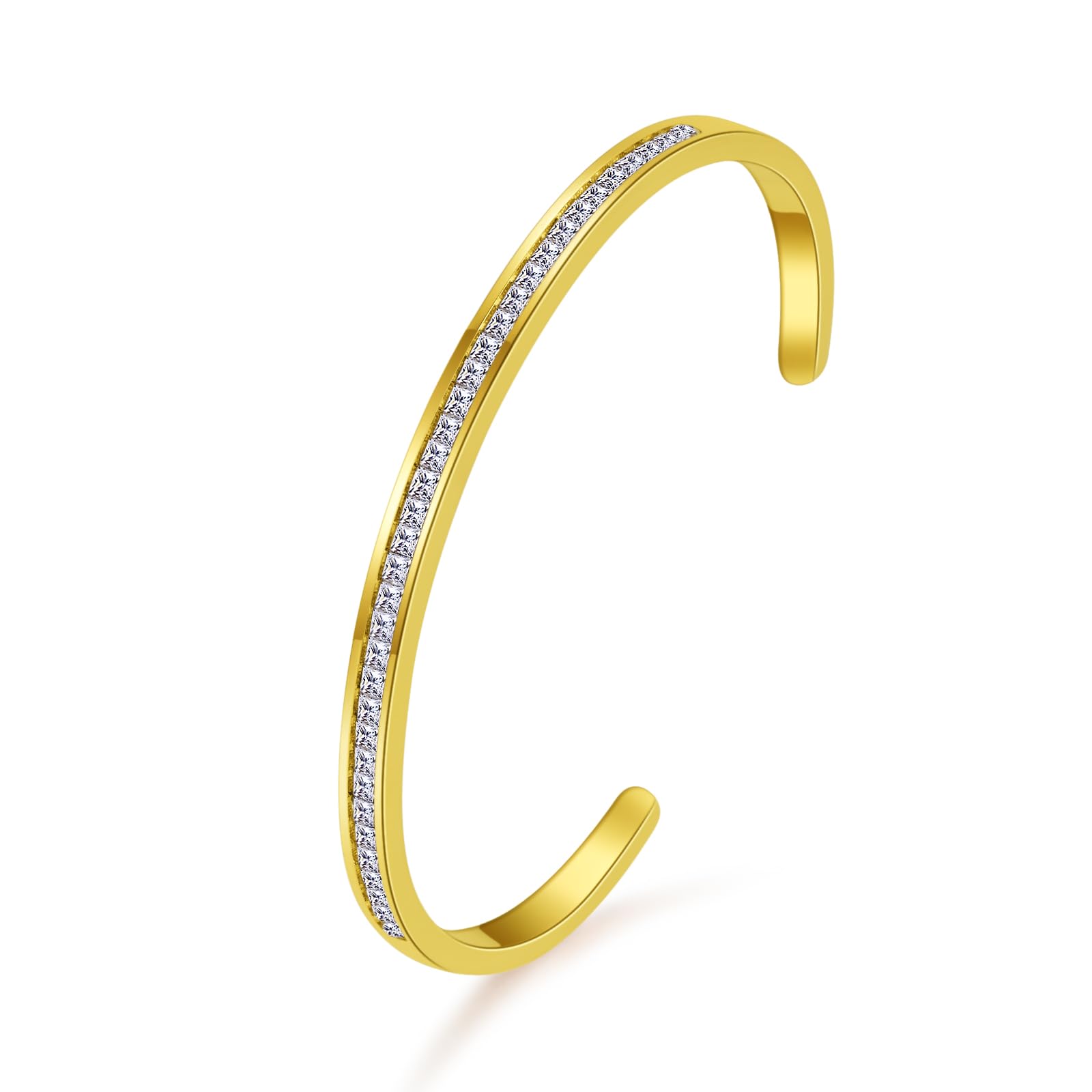 

[Lucliss] 316L Zirconia CZ Bangle Bracelet, Hypoallergenic Surgical Stainless Steel, Gold, Size L