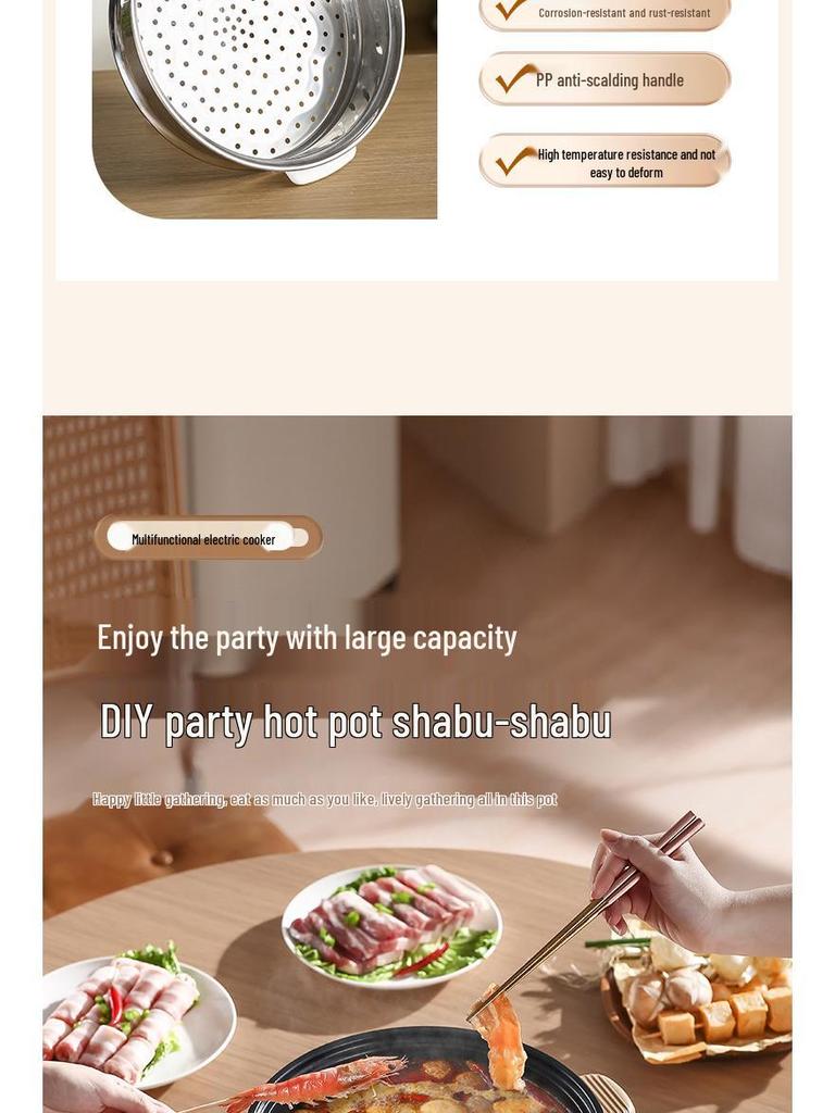 Rongshengda Multifunctional Electric Hot Pot: Steaming & Cooking All-in-One for Household Kitchens