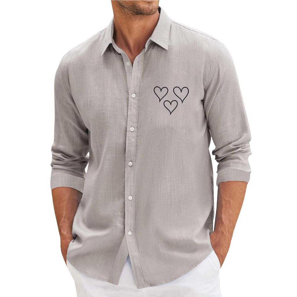 Men'S Casual Loose Fitting Long Sleeved Shirt Fashionable Lapel Shirt Top
