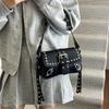 Trendy Punk Style Armpit Bag Large Capacity Underarm Bag Vintage Style Handbag Rivet Design Shoulder Bag For Women