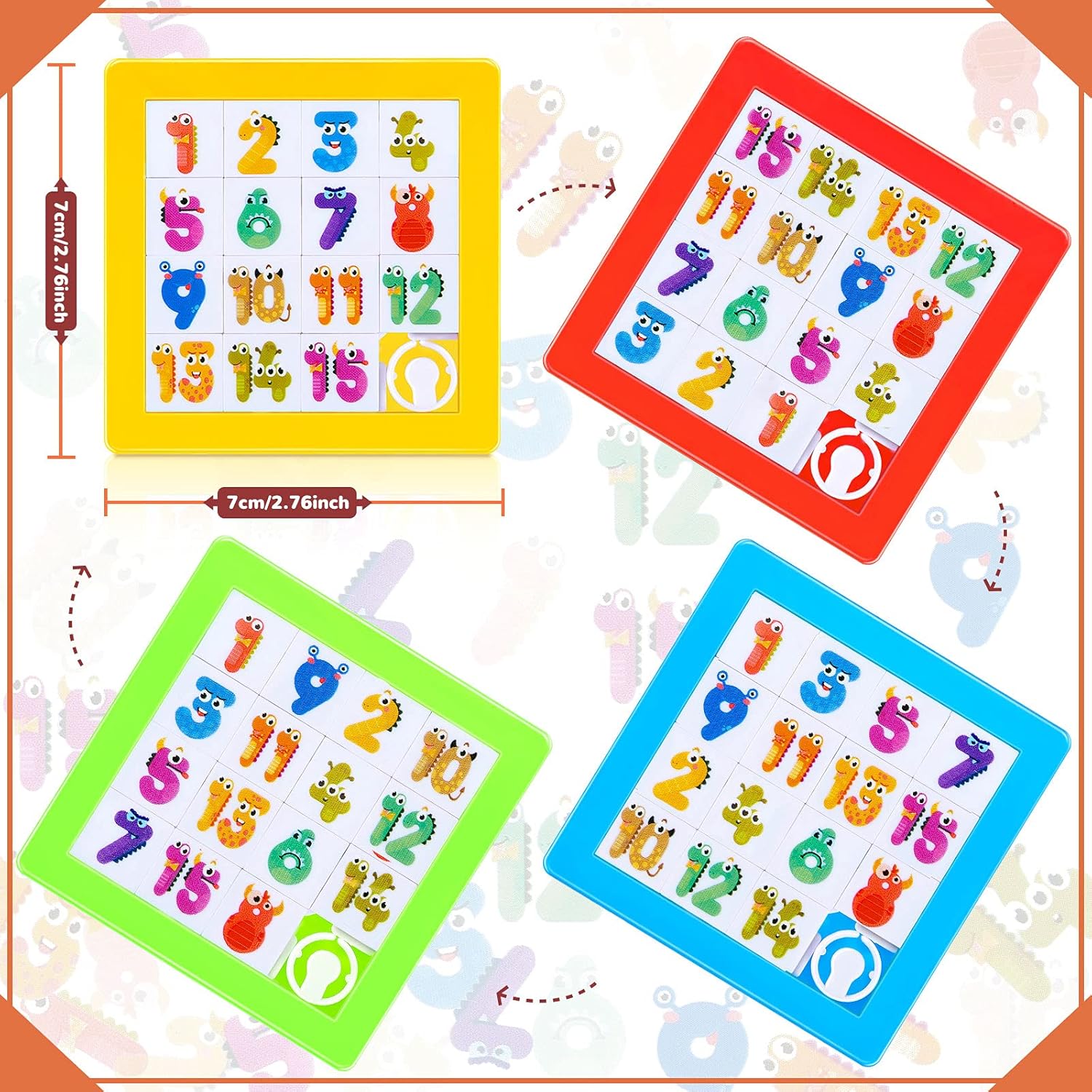 Sumind 8 Pieces Slide Puzzles for Kids 15 Puzzle Number Plastic IQ Blocks Toys Brain Teaser Game Gift Party Favor Toys Educational Learning for Boys