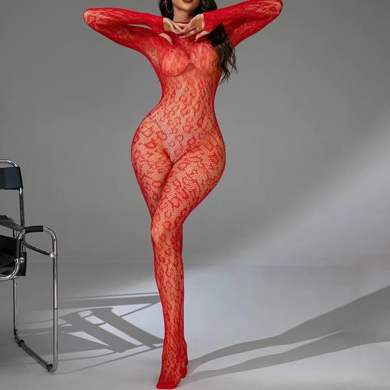 Women Sexy Erotic Bodystocking Jumpsuit Striped Jacquard Garter Open Crotch Backless See-through Temptation Mesh Lingerie