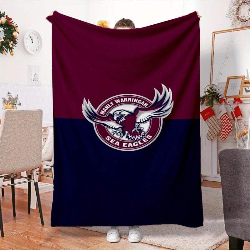 Manly Sea Eagles Crest Blanket Outdoor Flannel Blanket for Camping, Hiking, Garden Parties, Picnic Essentials,gift for family and friends