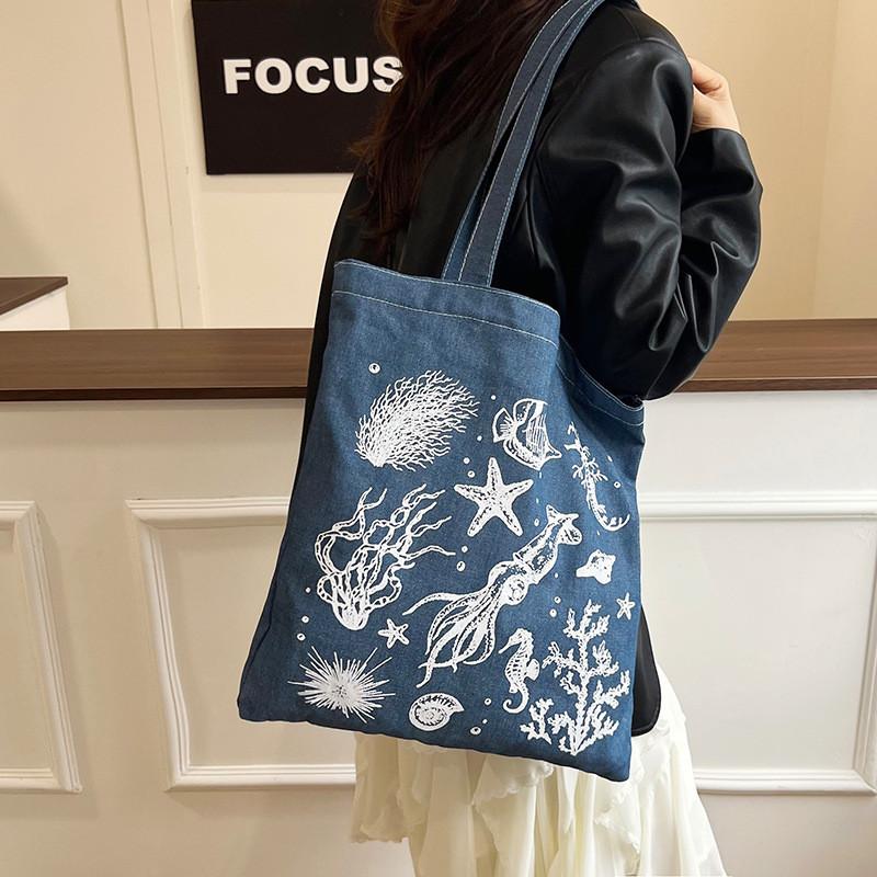 Denim Tote Bag For Women Large Capacity Casual School Shopping Shoulder Bag