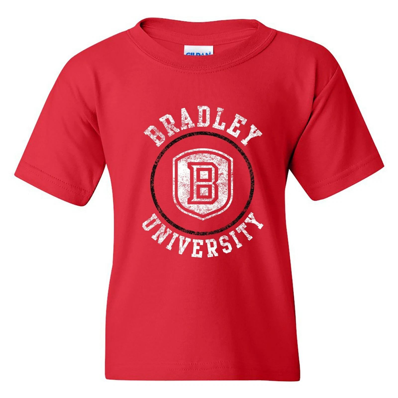 Bradley University Braves Distressed Circle Logo College Youth T-Shirt - Red 4XL