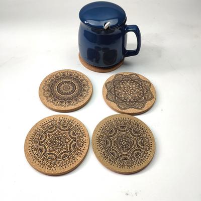 1 Set Cup Coaster Flower Pattern High Temperature Resistance Wood Table Coffee Tea Coaster Home