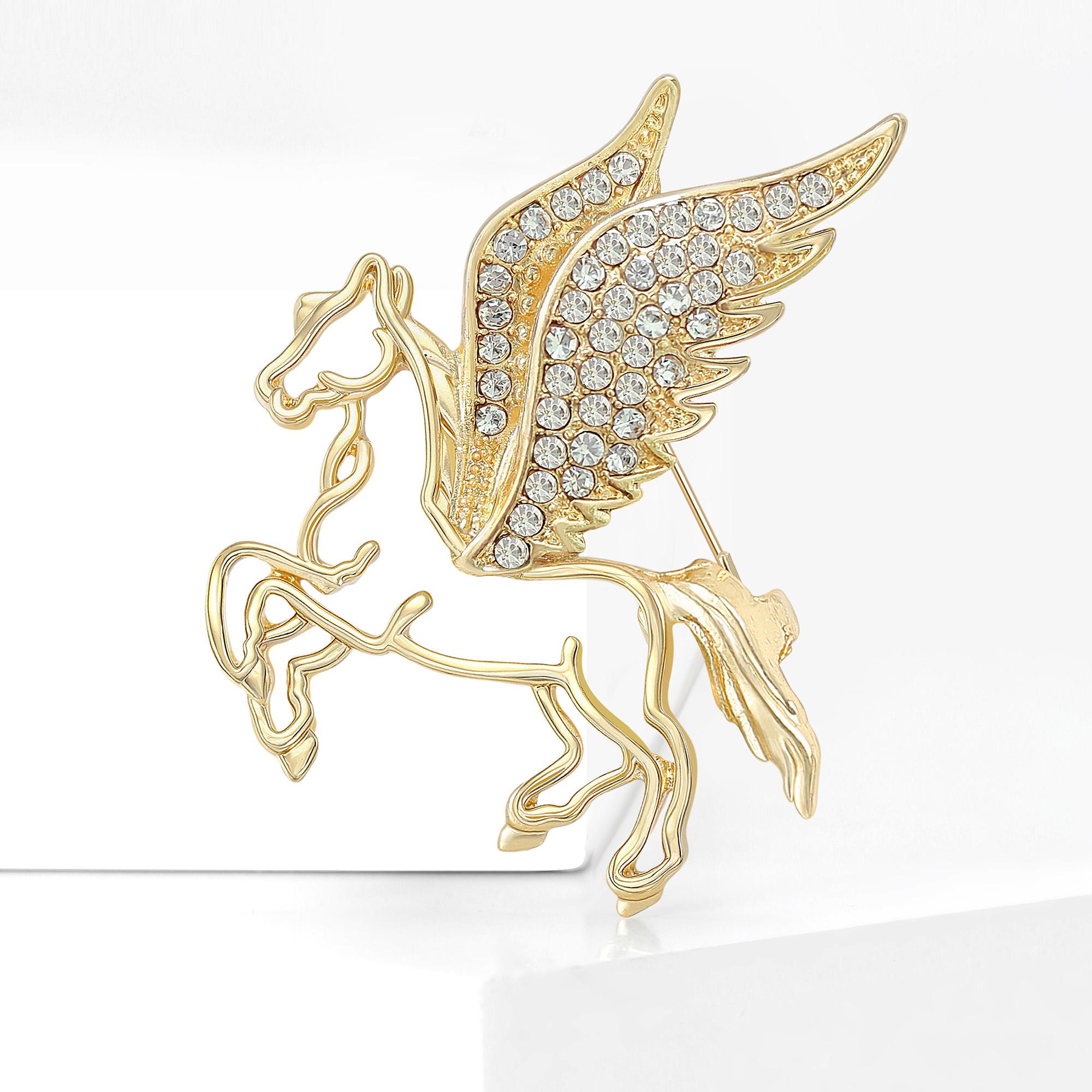 

Simple Openwork Pegasus Brooch for Women Rhinestone Animal Horse Pin Friend Event Party New Gifts Jewelry Decoration Accessories