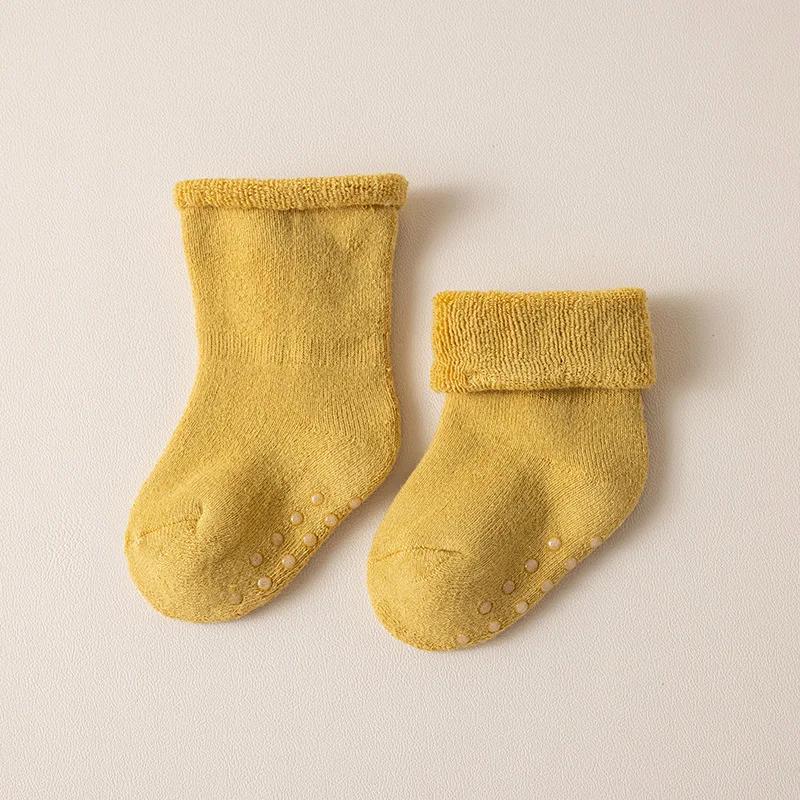 Kinder Verdicken Winter Socken Baby Bodensocken Kinder Jungen Mädchen Einfarbig Baumwolle Frottee Warm Rutschfest Neugeborenes Kleinkind Halbhohe Socken