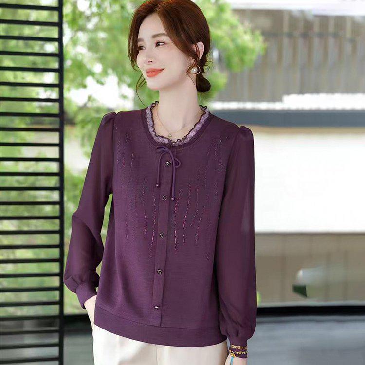 

Chic Lace Slimming Long-Sleeve T-Shirt for Mature Women 4XL (135-150 jin)