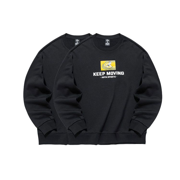 Anta Lifestyle Series Letter Print Pullover Round Neck Sweatshirt Unisex sweatshirt Black 952138732-2