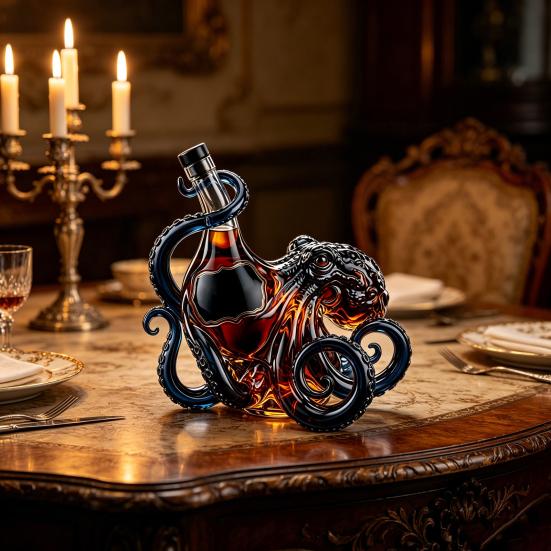Octopus-Shaped Glass Decanter, 3D Artistic Borosilicate Bottle for Whiskey Wine Soda, 350ml Decorative Liquid Bottle, Unique Bar Decor Gift for