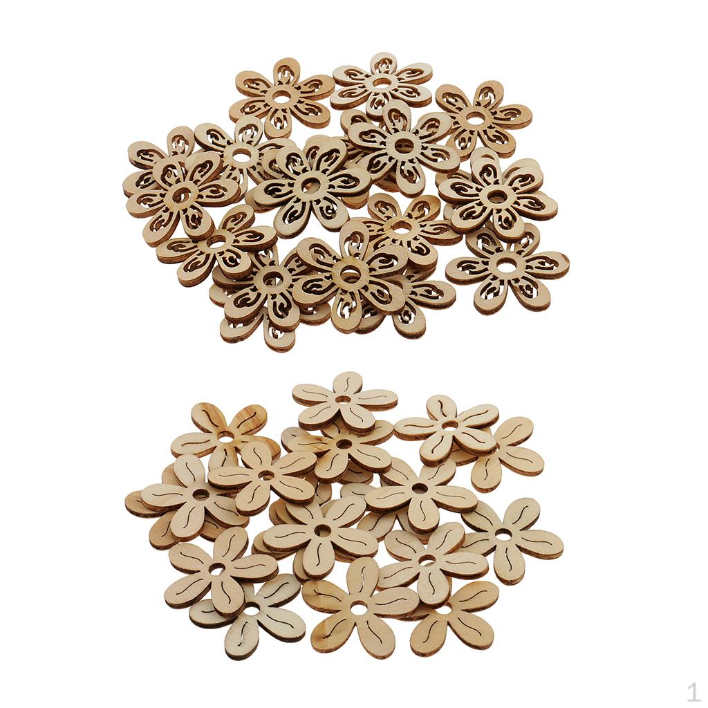 

40 шт., необработанное дерево, полая форма цветка, деревянные украшения, рождественские украшения, подвесные бирки