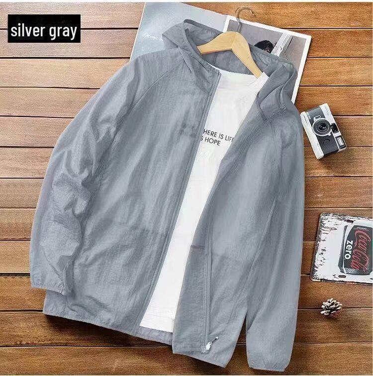 

Чоловічий літній кардиган з льодяного шовку для захисту від сонця 2024: Стійка до УФ-випромінювання, дихаюча куртка для вулиці. 3XL сірий колір