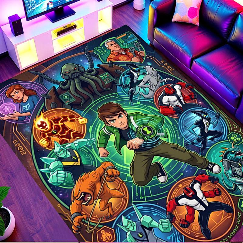 Ben 10 Cartoon Print Rug, Washable Floor Carpet, For Entryway Dorm Laundry Room Office Study, Home Decor Birthday Christmas Gift