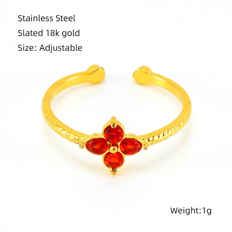 Adjustable Titanium Steel Ring with Zirconia Flower - European Style