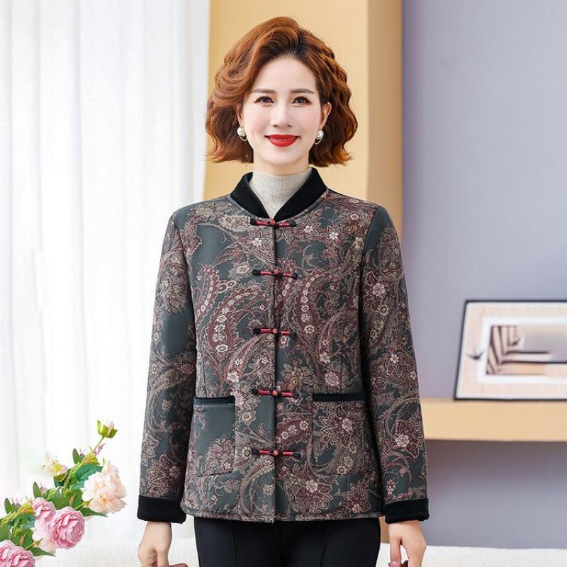 

Зимняя куртка-пуховик из верблюжьей шерсти, стеганая куртка с пряжкой для пожилых женщин, на подкладке и утолщенная, короткая стеганая куртка 6XL зелёный