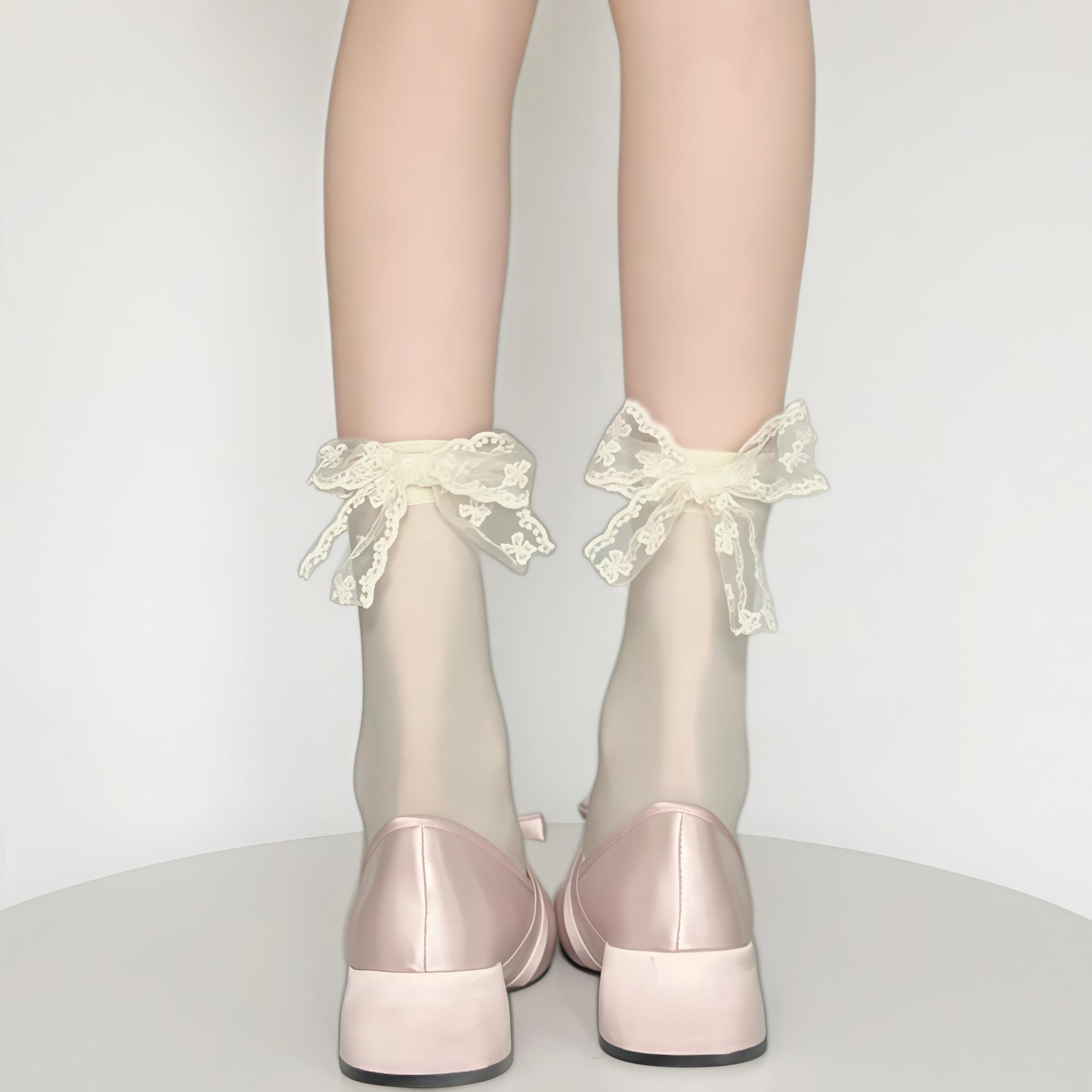 

Pearl Butterfly Socks Jk Pure Beige Stacking Socks Mary Jane One size