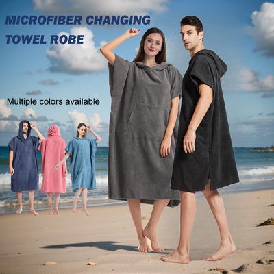 1Pc Microfiber Camping Bath Towel Robe, Absorbent And Quick-Drying, Hooded Quick-Dry Blanket Bath Towel With Front Pocket, Suitable For Swimming