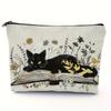 1pc Casual Black Cat &Book Print Makeup Pouch with Large Capacity Pencil Pouch Printed Heat Transfer Cosmetic Bag