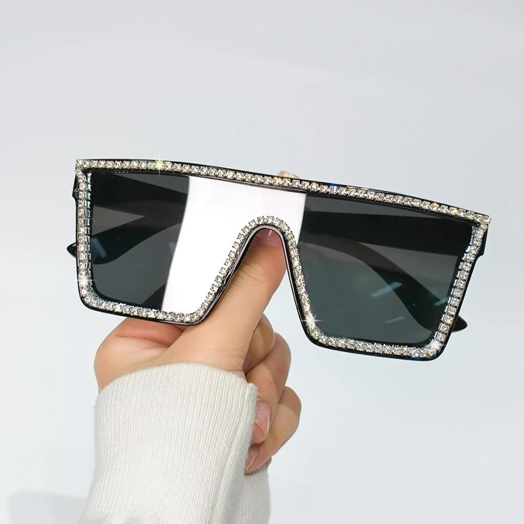 Glänzende Strass-Sonnenbrille für Damen Retro Mode Sonnenbrille Vintage Quadratische Gläser Brillen
