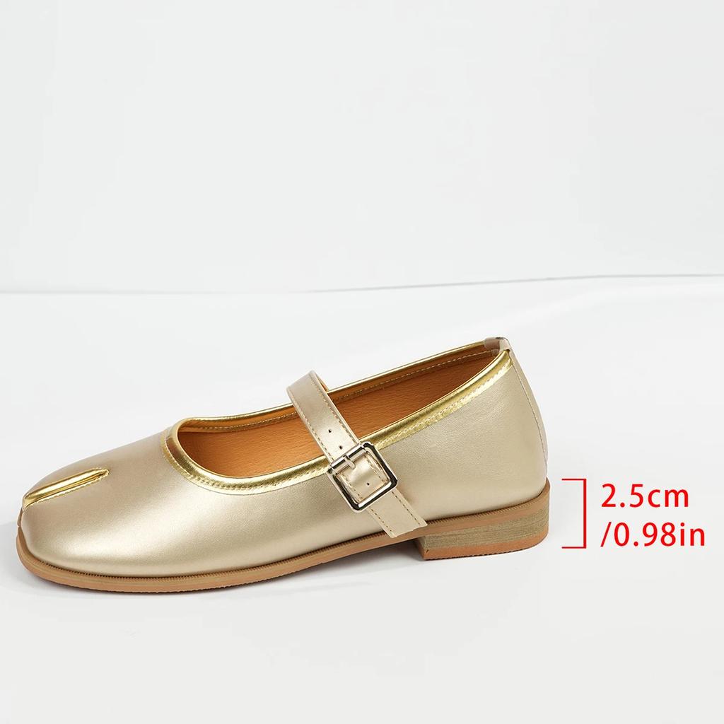 Silver Tabi Ninja Mary Janes Ballet Shoes Women Buckle Plus Size 35-42 Leather Split Toe Flats Shallow Loafers Summer Pumps