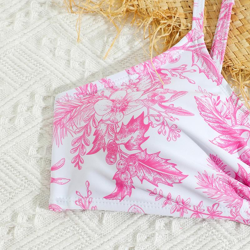 2026 Girls' European & American Print Mesh Three-Piece Swimsuit Set - Medium & Large Sizes