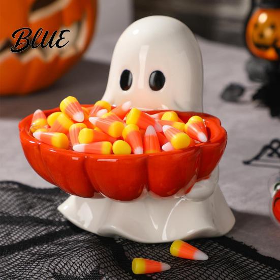 Resin Table Centerpiece Halloween Candy Bowl Pumpkin Ghost Shaped Dish Spooky Serving Novelty Snack Tray for Cookie Dessert Party Trick