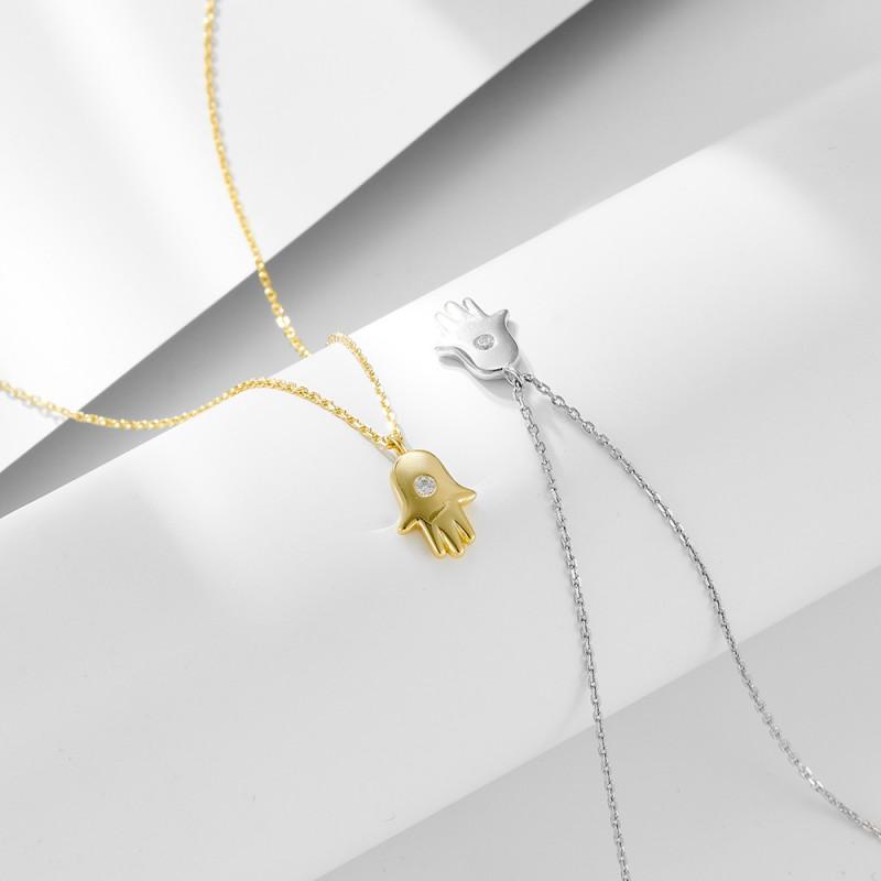 Hip Hop Ins Style Zircon Fatima Hand Pendant Necklace Unique Clavicle Chain Women