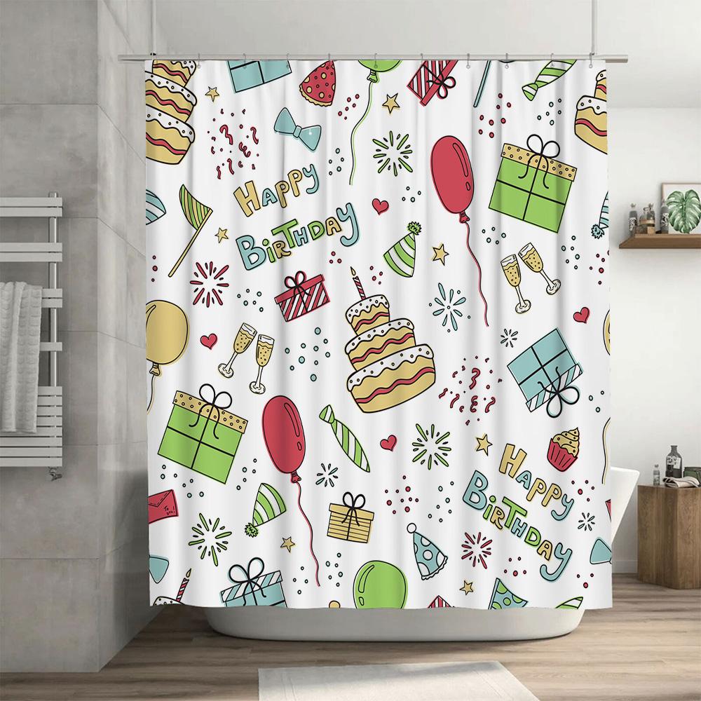 Colorful Happy Birthday Shower Curtain for Bathroom Decor Perfect Gift Idea for Party Supplies