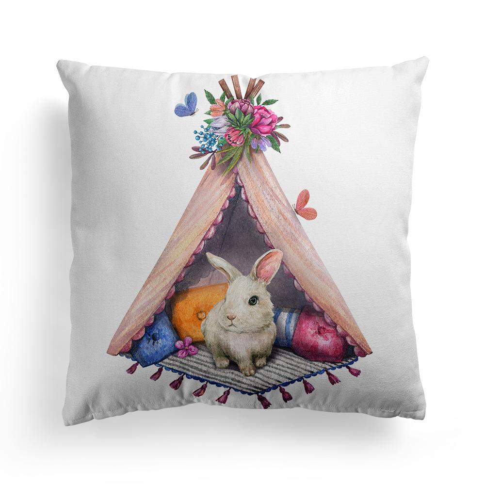 New Spring Easter Pillow Case Bunny Flowers Wreath Peach Skin Fleece Print Pillow Clothes Cover