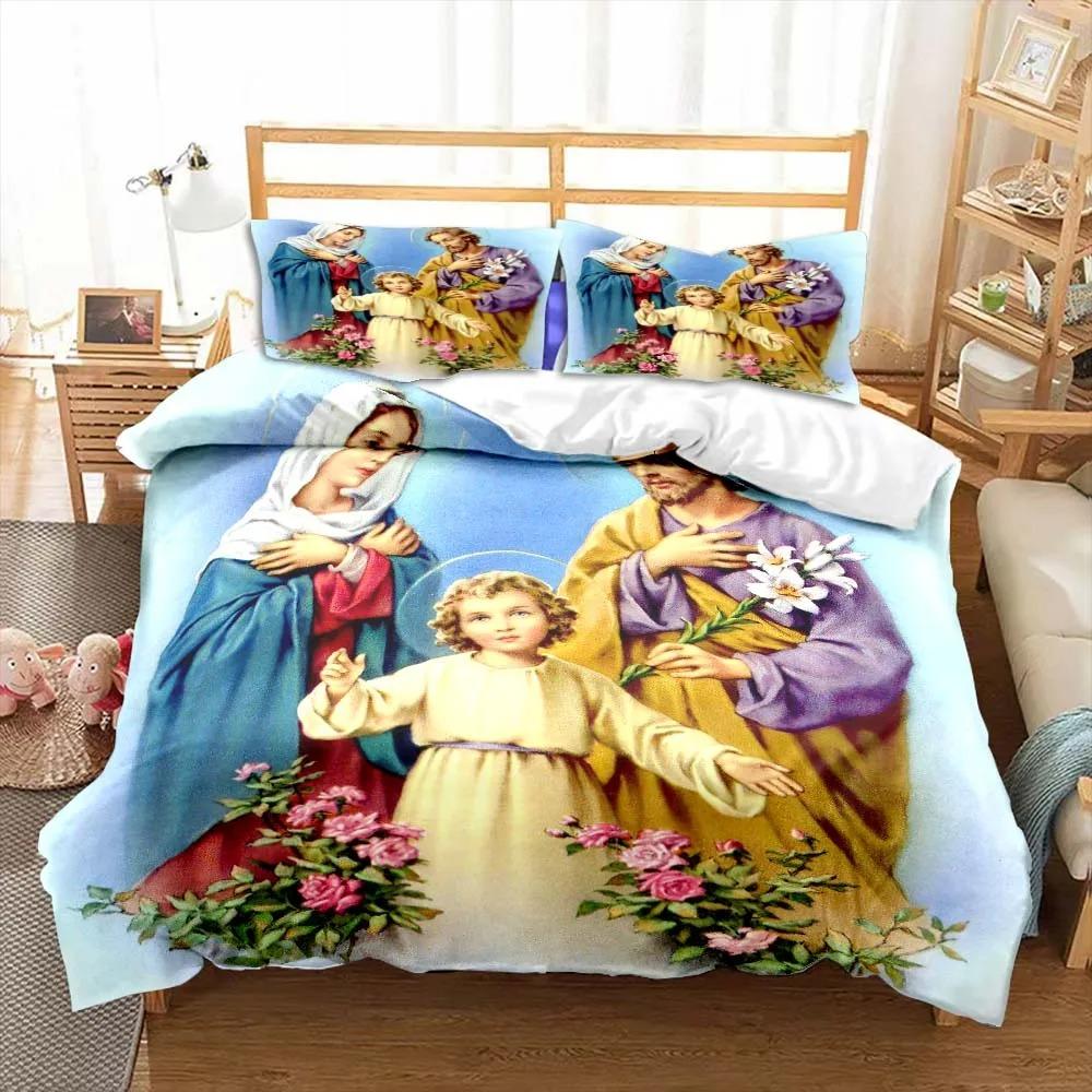 Jesus Jungfrau Maria Bettwäsche-Set Schlafzimmer Einzelbettwäsche-Set Bettdecke Jungen Erwachsene Bett Bettbezug Doppel King Bettdecke Heimdeko