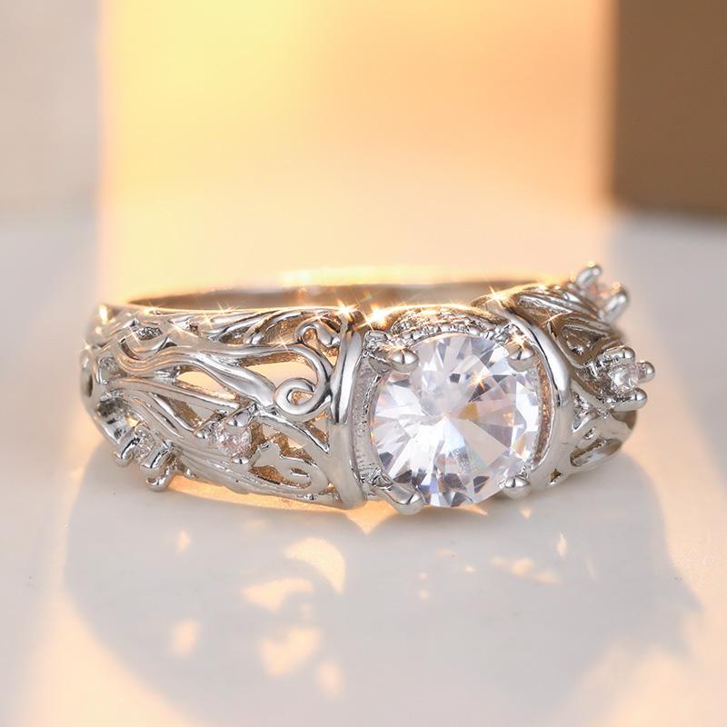Gothic Style Gorgeous Inlaid Dazzle Synthetic Zirconia Silvery Ring Women's Exquisite Anniversary Jewelry Accessory