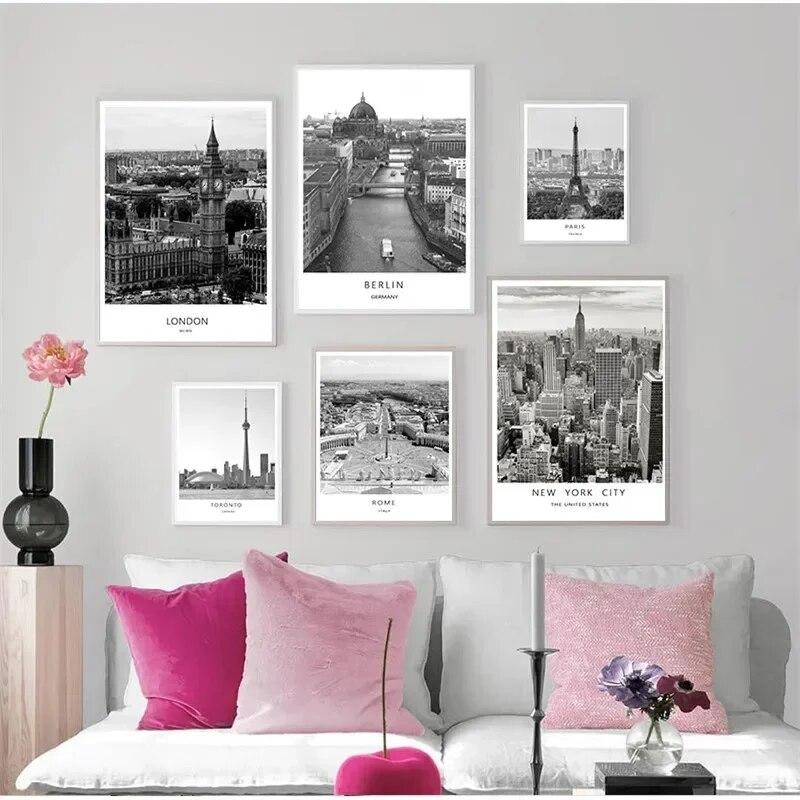 Black And White Abstract Wall Art Canvas Painting Paris London New York Posters Prints Nordic World City Landscape Picture Decor