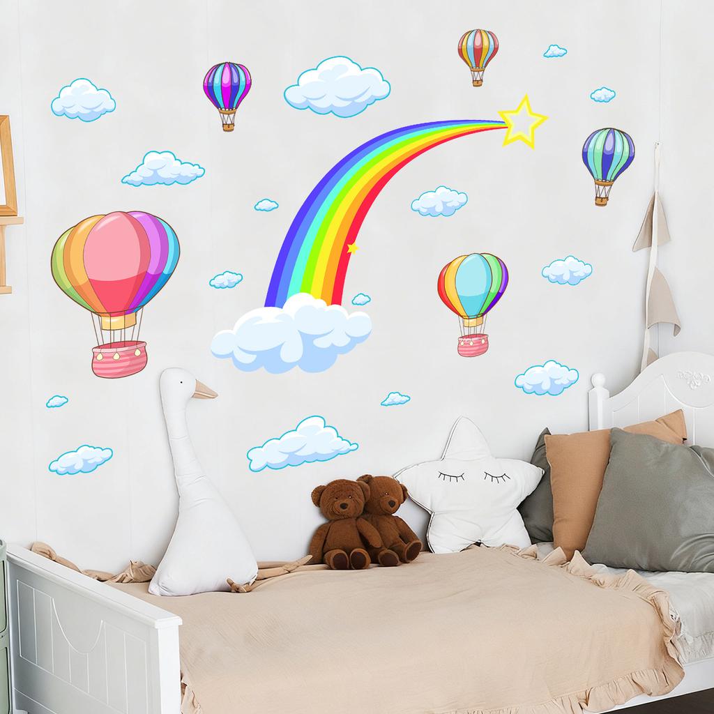 Rainbow Cloud Hot Air Balloon Wall Sticker Creative Decal for Living Room Bedroom Nursery Kids Room Wall Decor