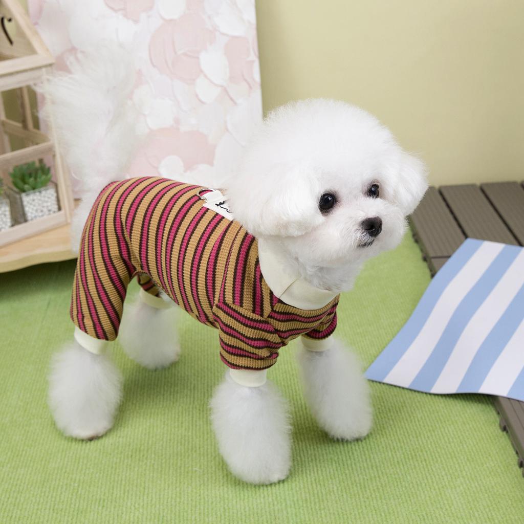 Pet Clothes Home Clothes Teddy Bichon Puppy Cat Striped Home Clothes Pajamas 25 Leather Label Bear Striped Four Legs