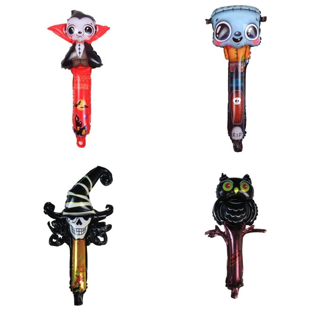 Owls Pumpkin Inflatable Stick Pumpkin Ghost Aluminum Foil Balloon Roll Skull Handheld Stick  Bar