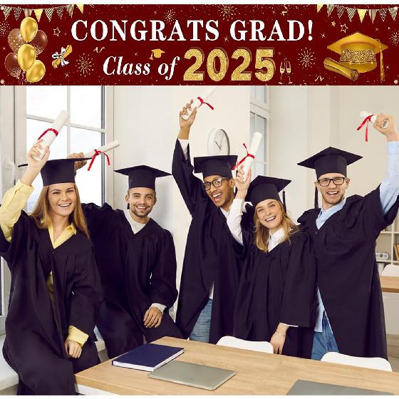 2026 Graduation Decorations Congrats Grad Class of 2026 Banner - Maroon and Gold Graduation Yard Sign Backdrop Hanging Decorations for Indoor Outdoor