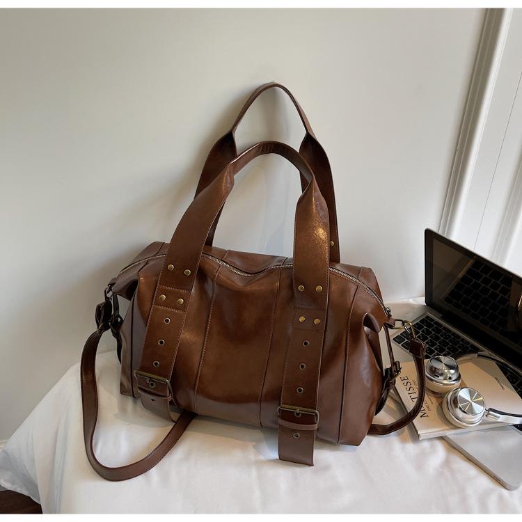 Large capacity fashionable retro tote bag women's 2025 new trend belt personalized versatile shoulder messenger bag