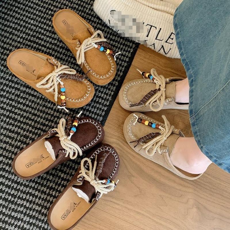 With skirt bag head and half slippers, women wear thick-soled autumn new one-pedal lazy single shoes