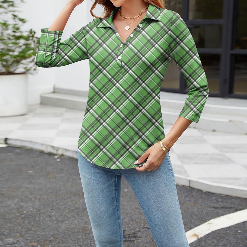 Women's Fashion Casual Long Sleeve Floral Print V-Neck Button Top