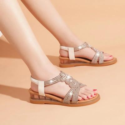 Fashion 2024 New Summer Fashion Women's Shoes Open Toe Shoes Simple and Elegant Casual Sandals Solid Crystal Flat Sandals