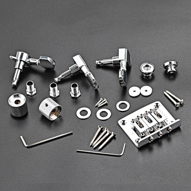 Electric Box Guitar Bridge Replacement Parts For 3 String Setup Tuning Pegs Locking Screws And Control Knob Assembly