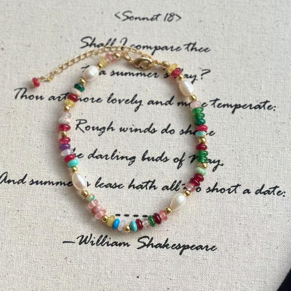 Rainbow Colorful Necklaces Stone Jewelry Retro Clavicle Chain  Women