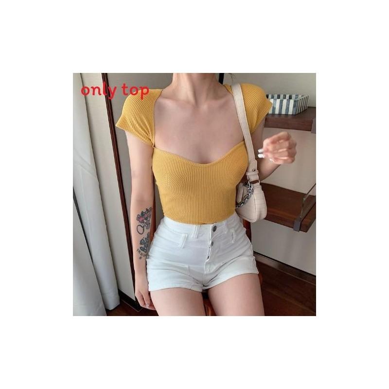 Womens Short Sleeve Knit Top With Splicing Design For Summer Casual Wear