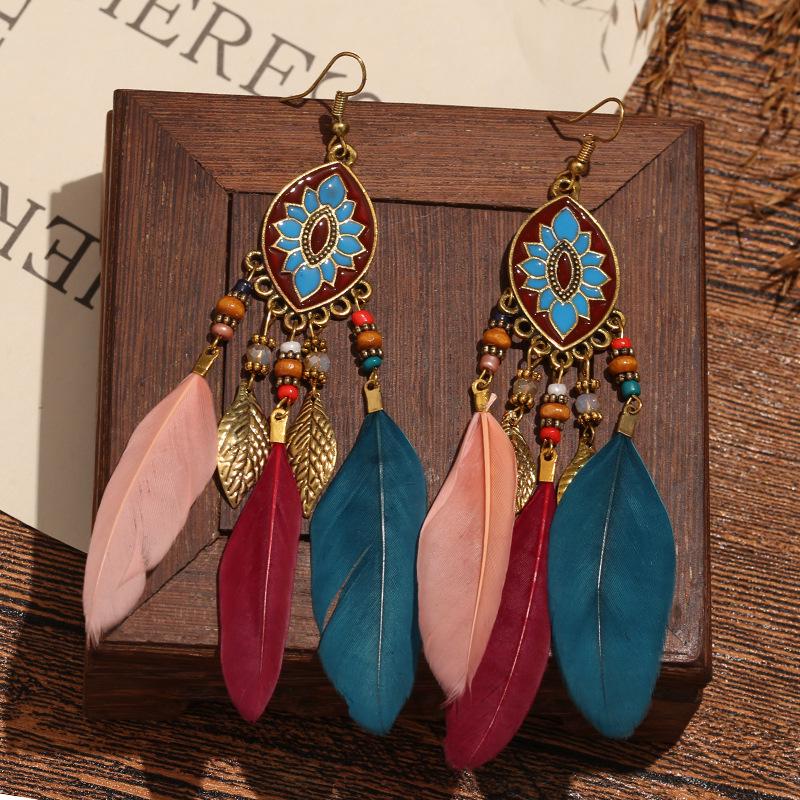 Bohemian Long Tassel Feather Earrings - Trendy Douyin-Inspired Design for Women